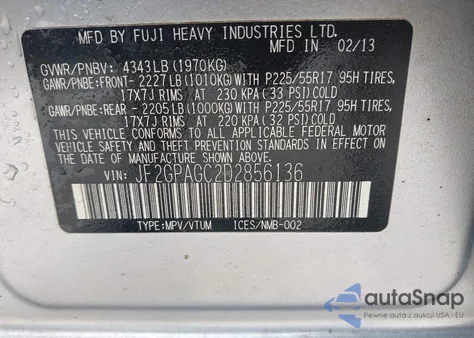 2013 Subaru Xv Crosstrek 2.0I Limited from USA, damaged, VIN JF2GPAGC2D2856136